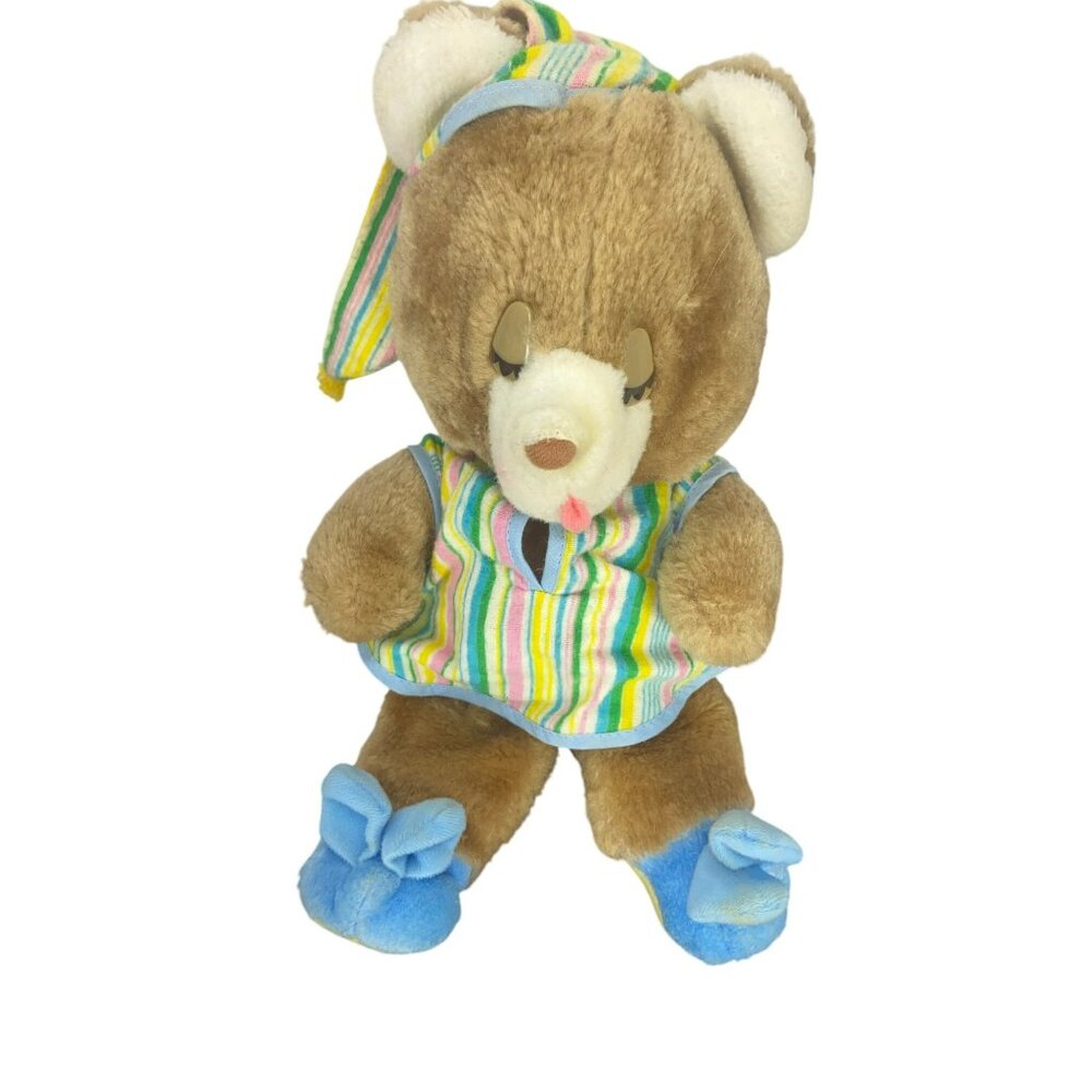 Vintage 1982 Amtoy Sleepytime Bear‎ Plush Toy With Striped Pajamas & Hat